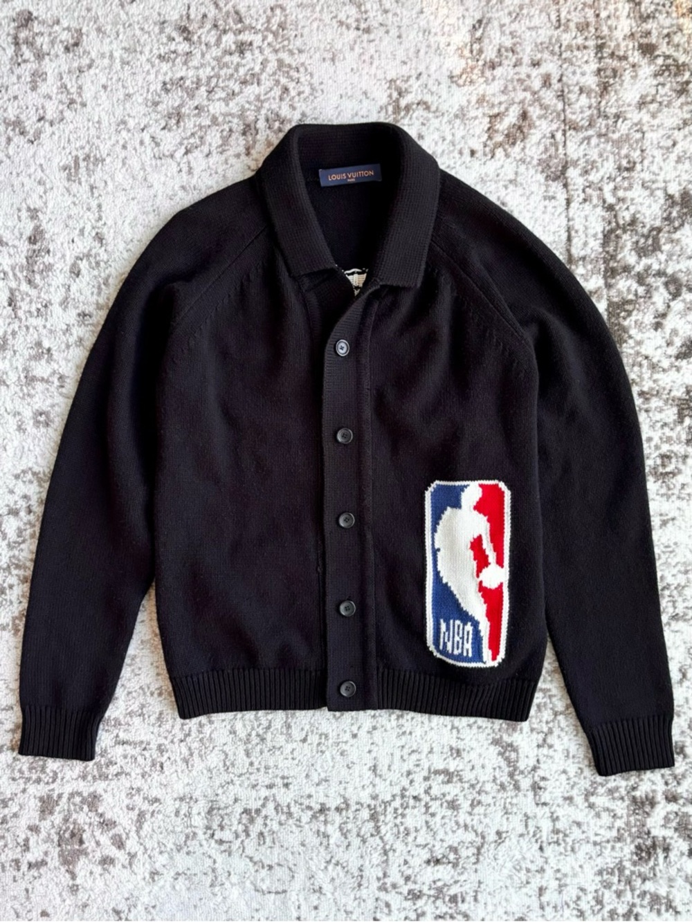 Louis Vuitton x NBA Logo Black Nylon Wool Blend Cardigan Sweater